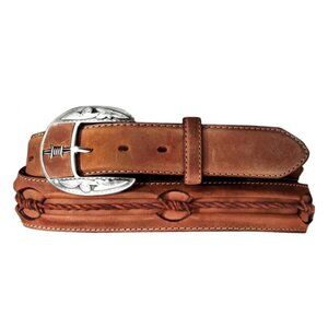 🤠 Justin Barbed Wire Leather Belt Brown Size 36 Western Cowboy Rodeo 🤠